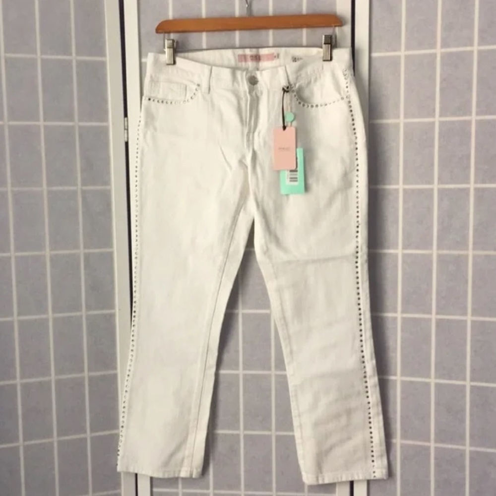 RED VALENTINO Cropped White Jeans Crystals 28